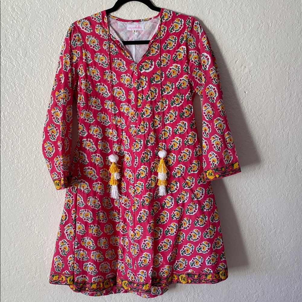 Mary Marshmallow Floral Long Sleeve Boho Dress Size S Red Yellow Resort-Wear - Picture 2 of 7
